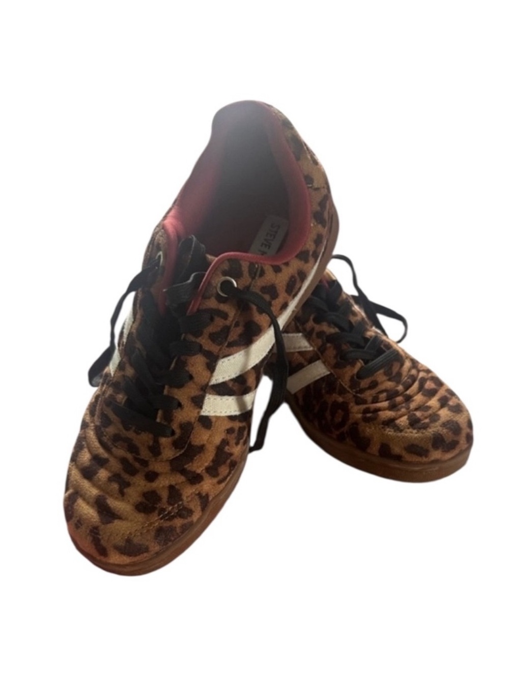 Steve Madden Women’s Lace Up Leopard Print Sneakers with Pink Lining